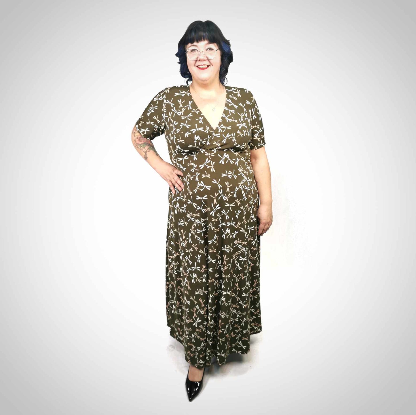 Robe longue taille plus cache-coeur libellules