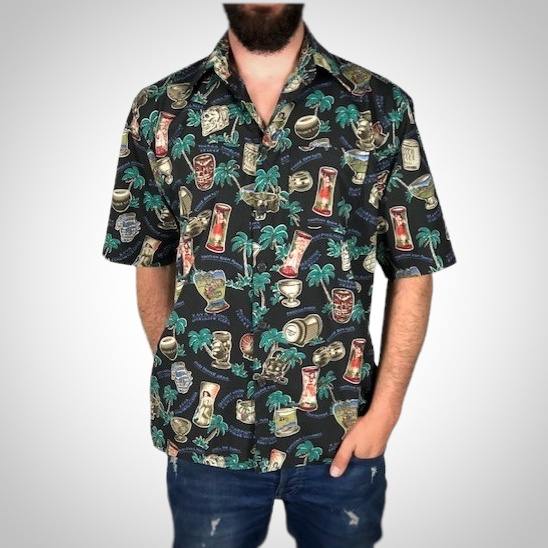 Chemise hawaienne tiki noir