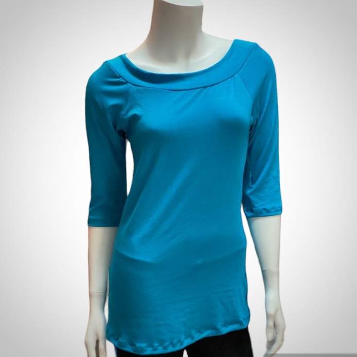 Chandail manches 3/4 col bateau bleu