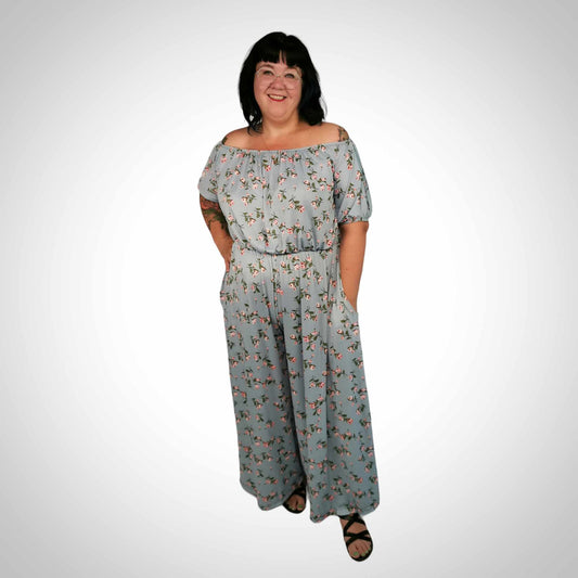 Onepiece long bleu poudre à petites fleurs taille plus