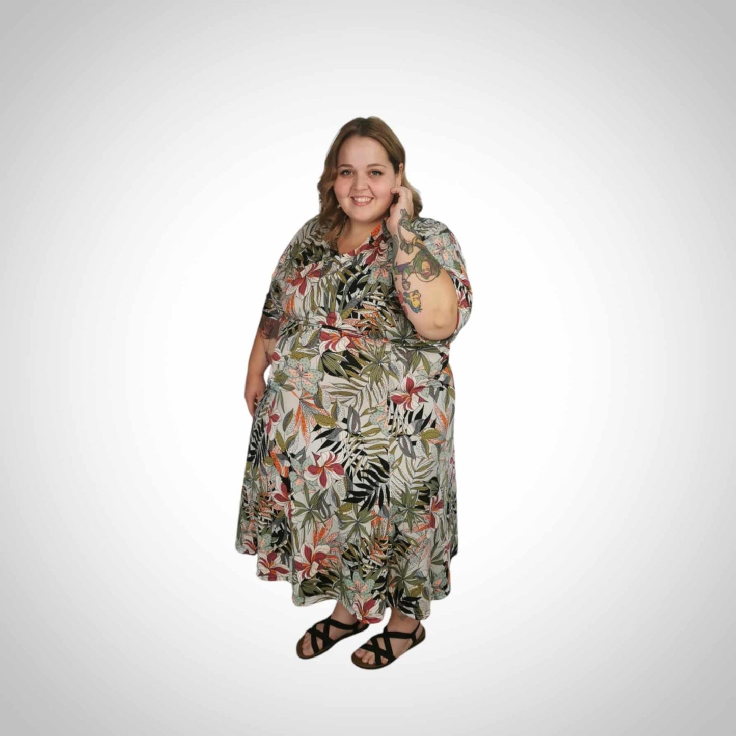 Robe fleurie col en V 5-6XL