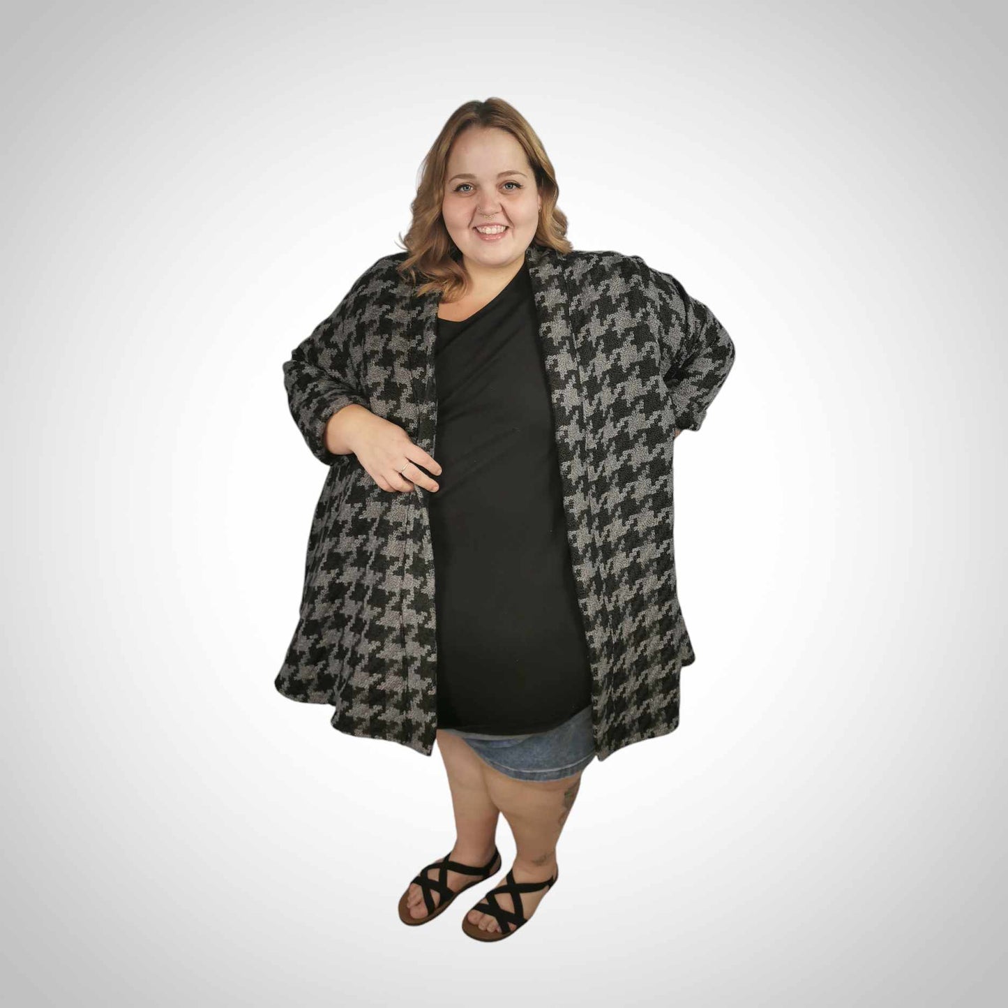 Veste chaude à carreaux gris et noir 5-6XL