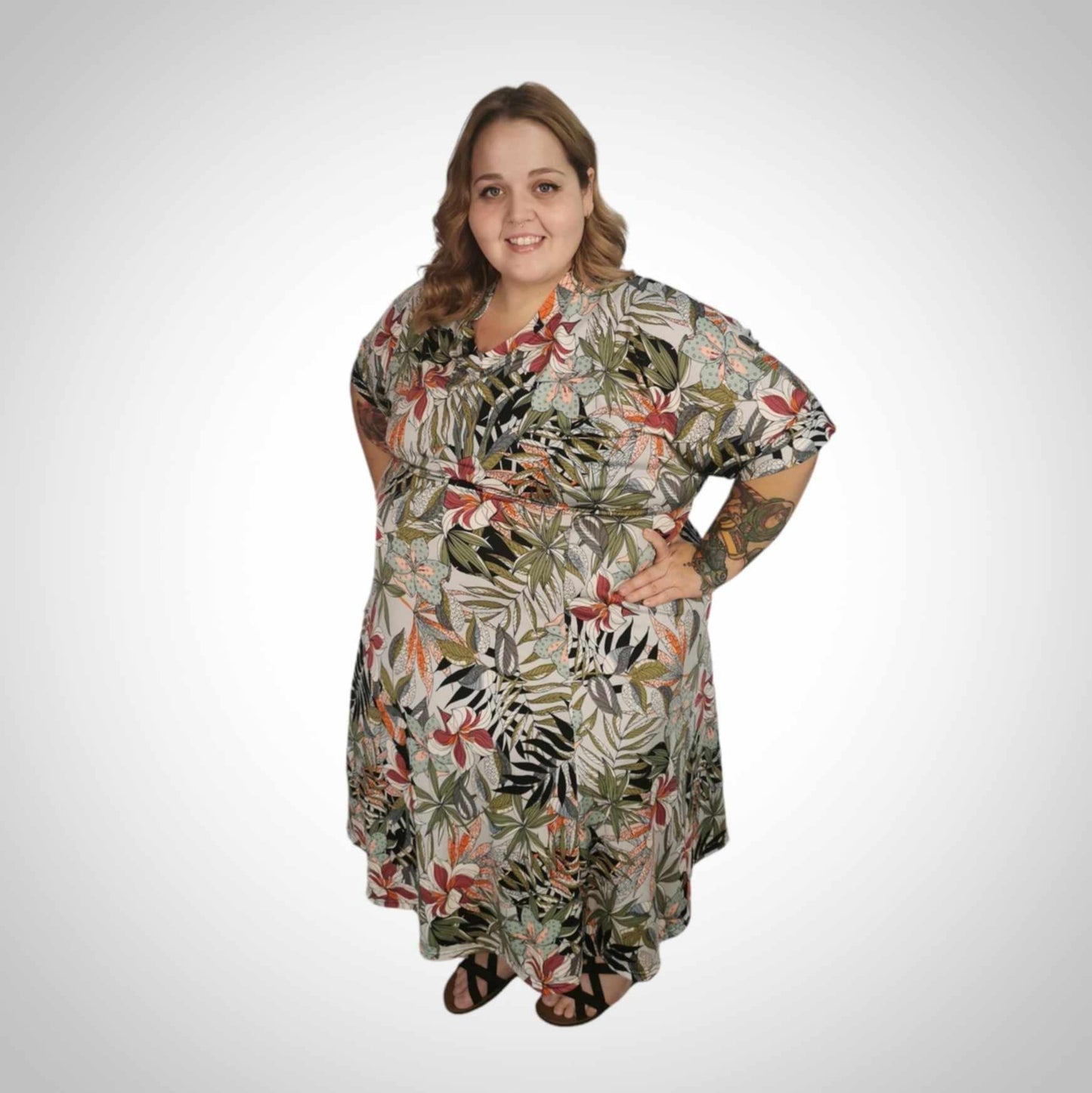 Robe fleurie col en V 5-6XL