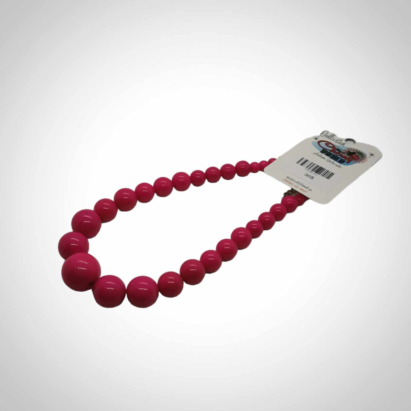 collier à grosses billes roses bubble gum
