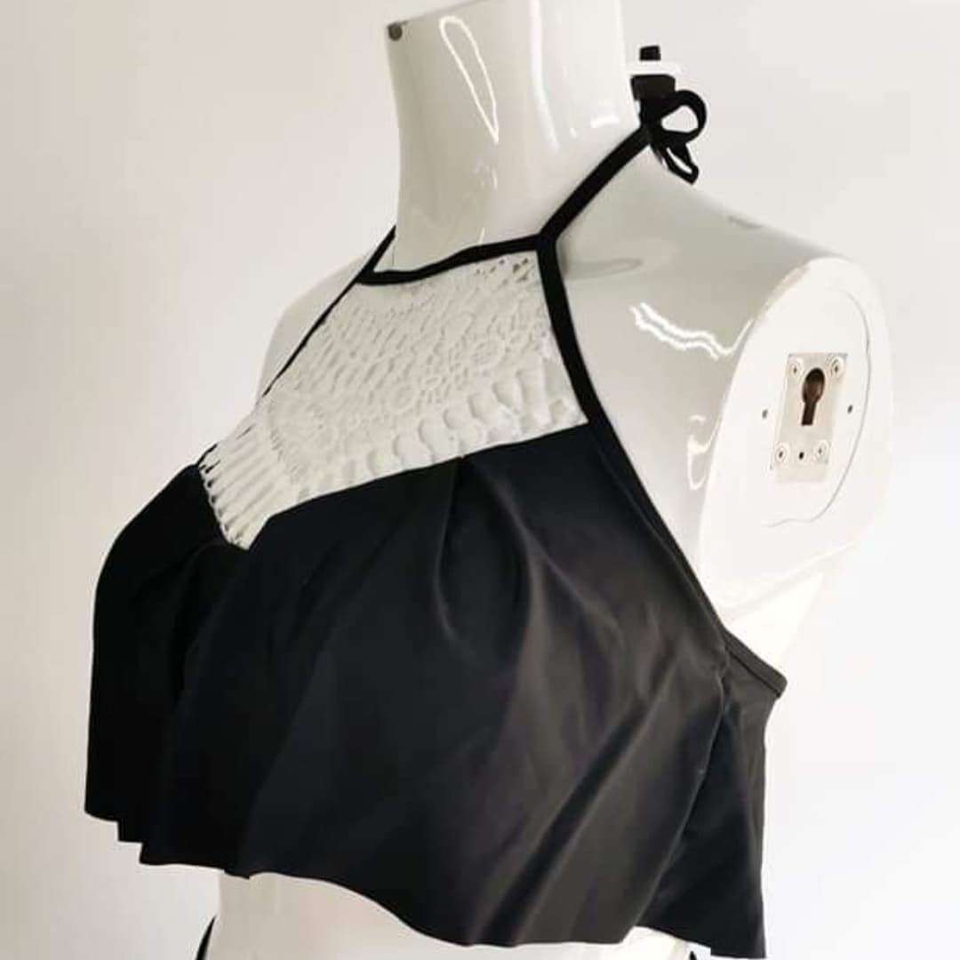 black macrame bikini top
