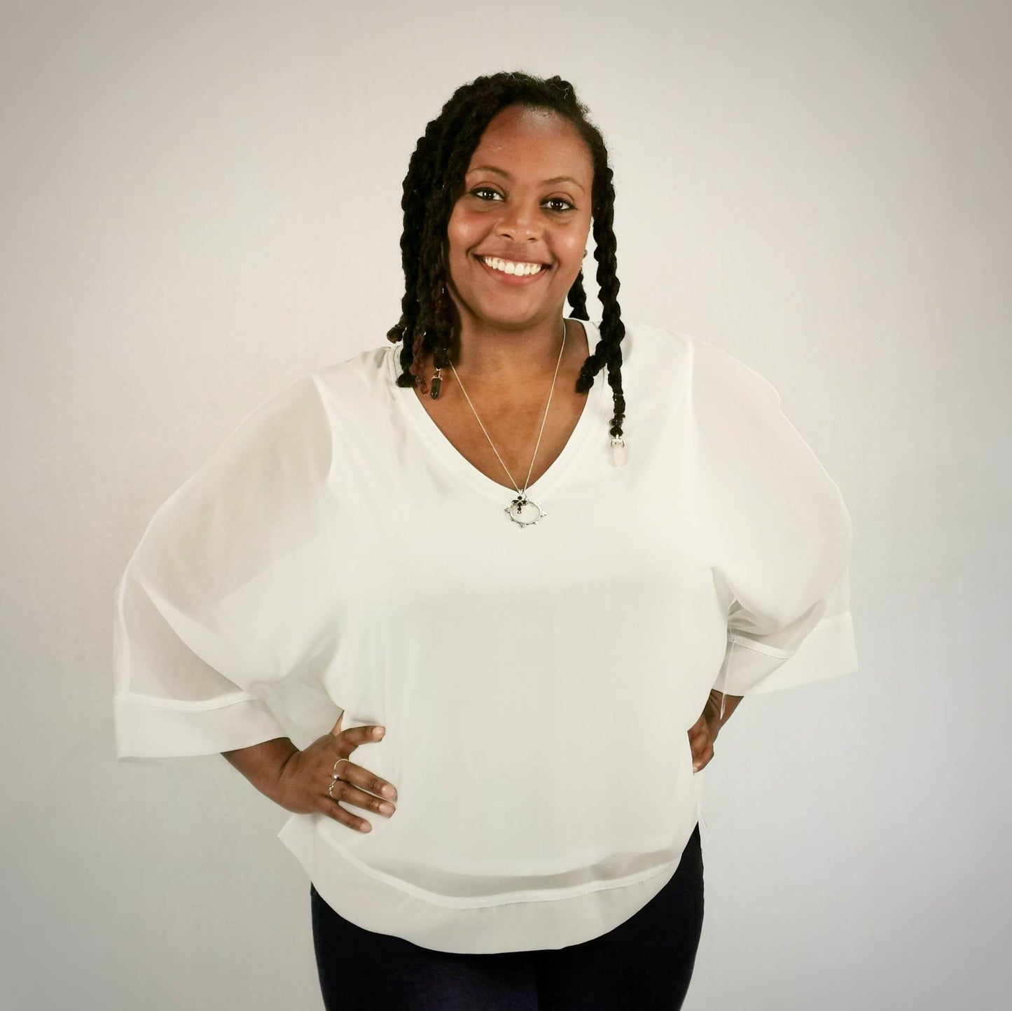 Chandail DEX blanc transparent à manches 3/4