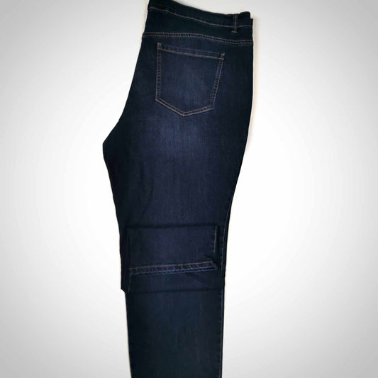 Jeans foncé bleu, jambes étroites, taille haute