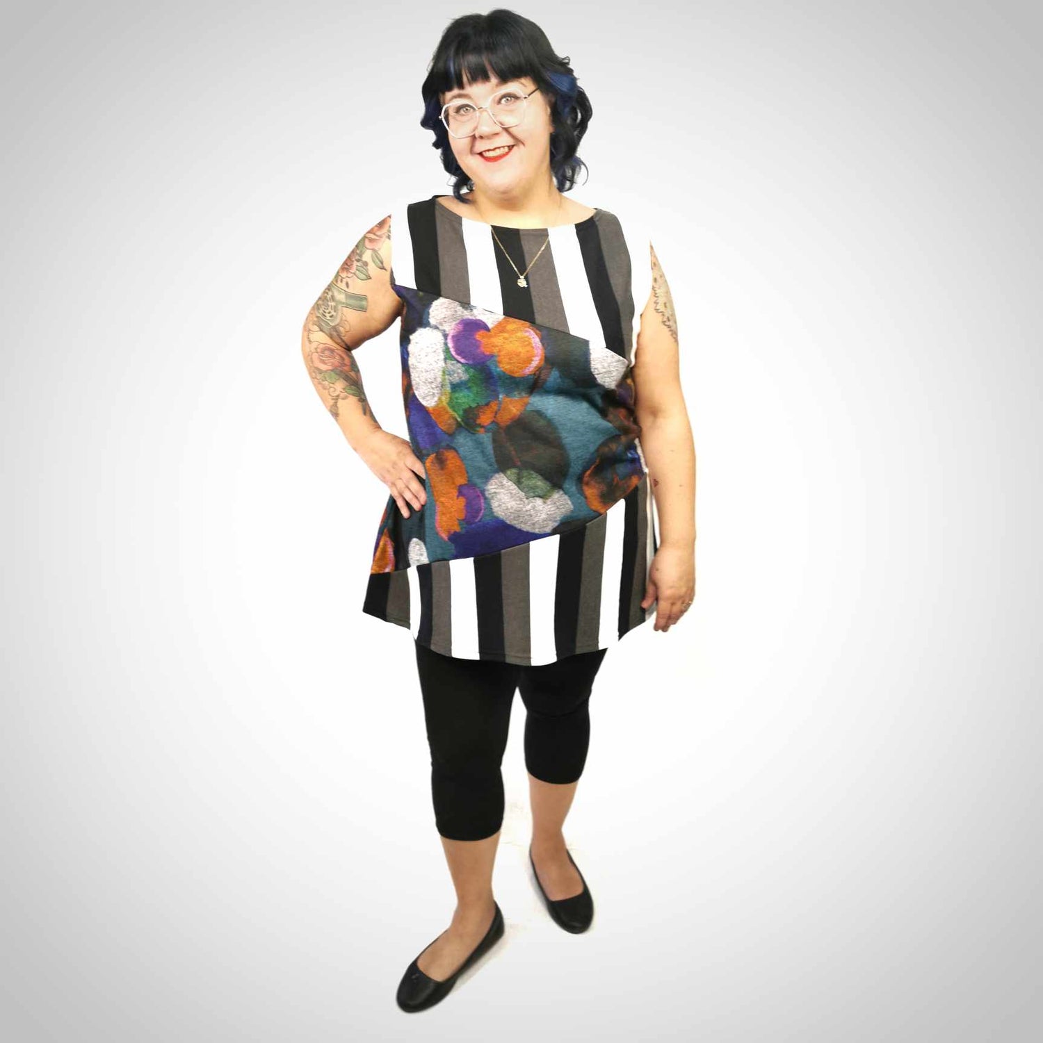 Camisole taille plus tissu recyclé rayures, pois colorés