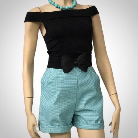 Short taille plus attachant à l'arrière vichy turquoise