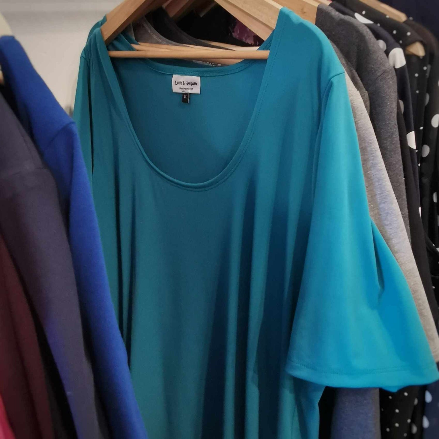 Chandail tunique col rond turquoise