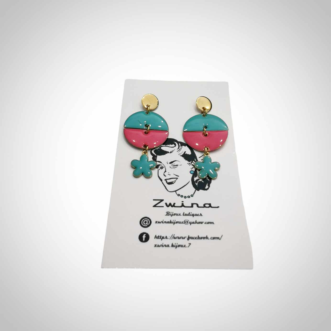 Boucles d'oreilles balle turquoise et rose