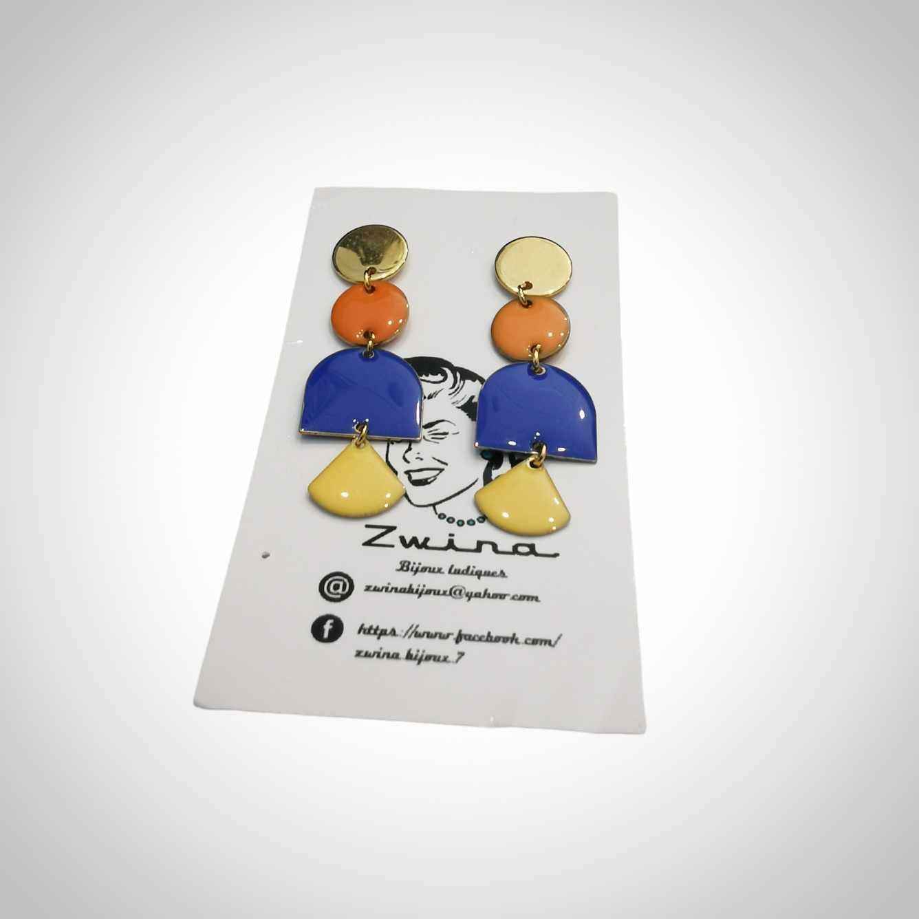 Boucles d'oreilles feuille orange et bleu