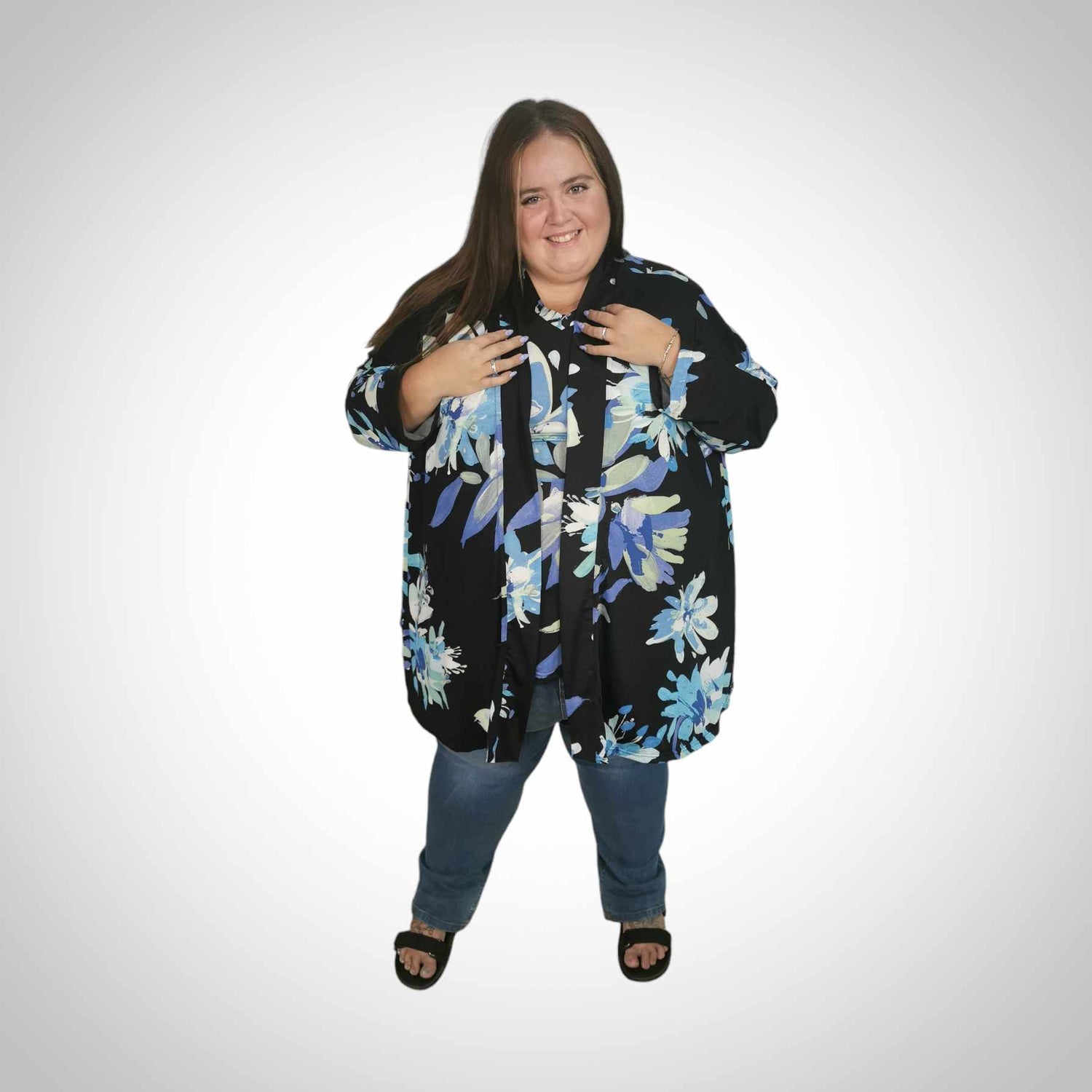 Veste 5-6XL fleurie bleu