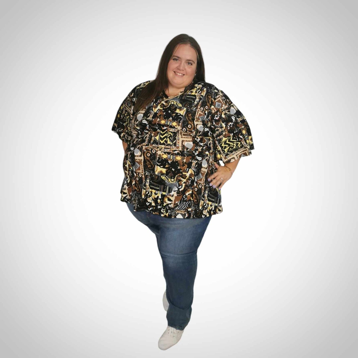 Chandail col en V tons de brun 5-6XL
