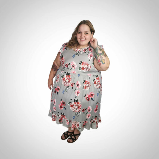 Blue floral dress with frivolous sleeves
