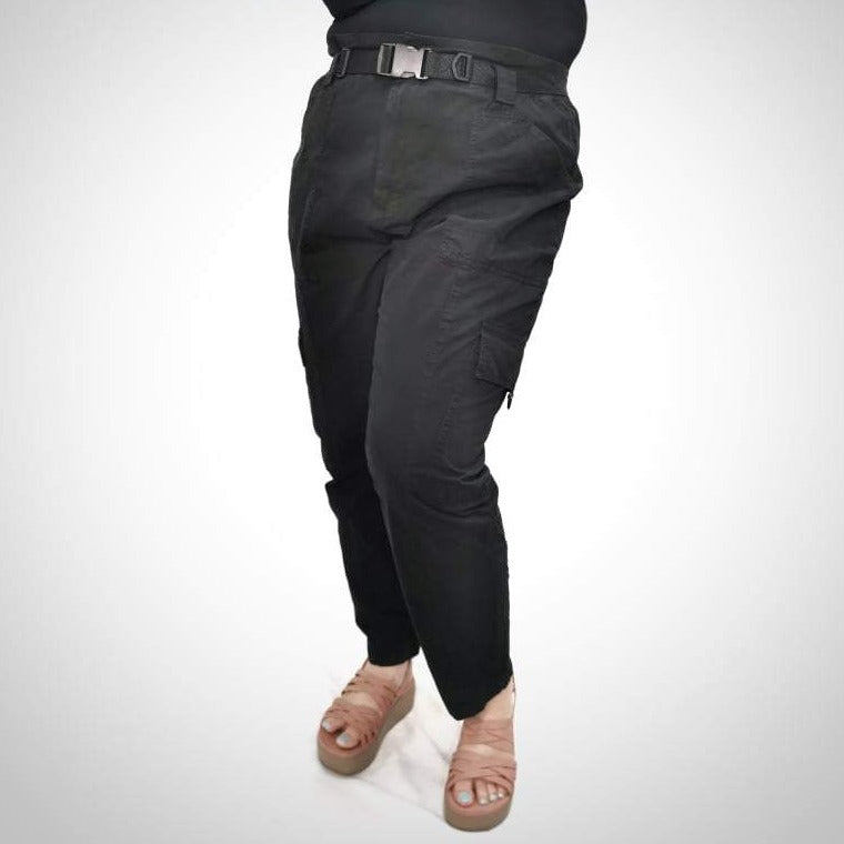 Pantalon cargo noir avec ceinture