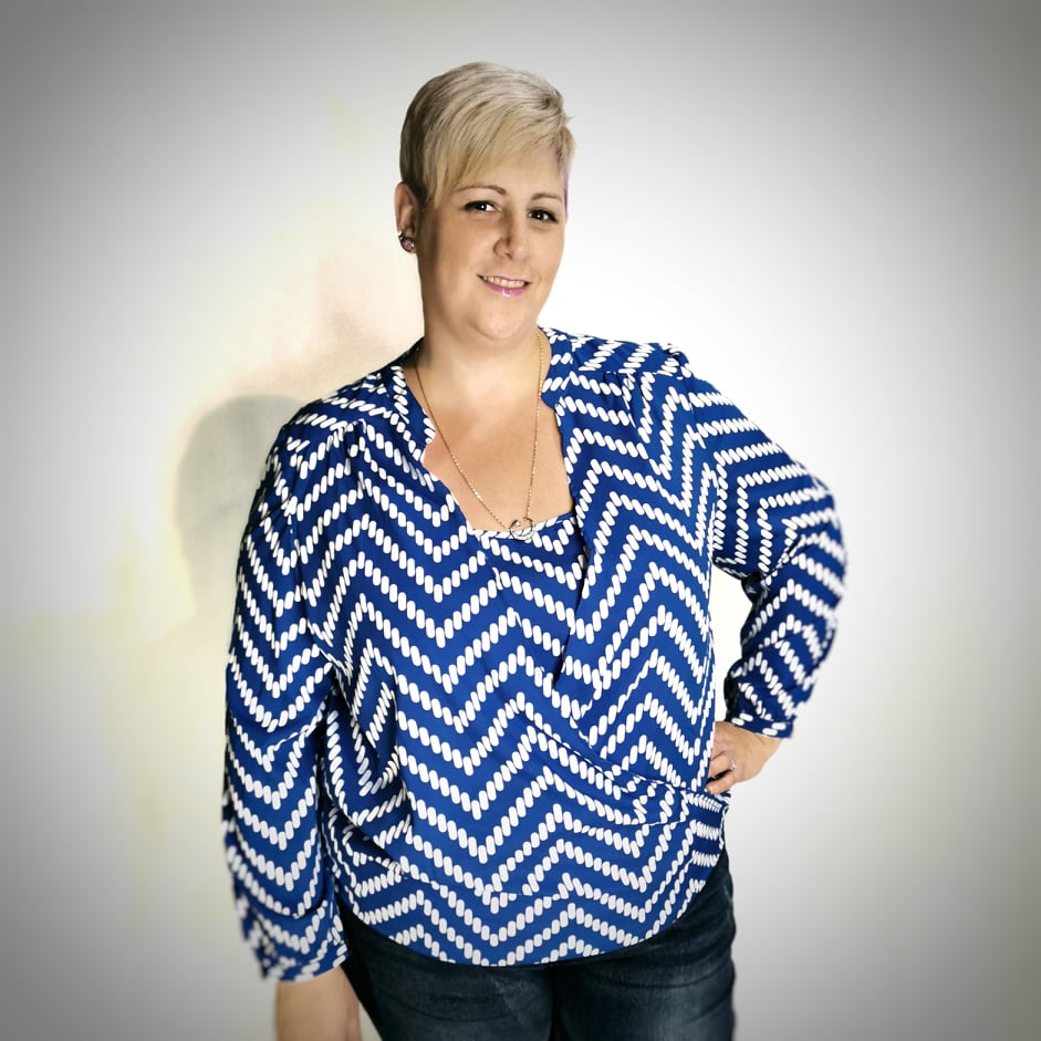 White and blue blouse with built-in camisole