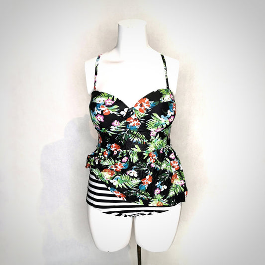 Floral and striped 2-piece swimsuit set