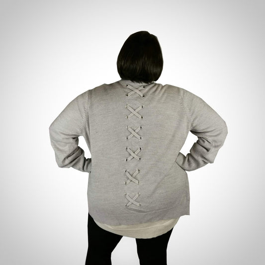 Gray knit jacket with crossed back