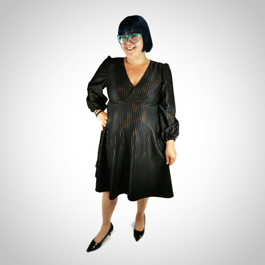 GLITTER wrap dress with long puff sleeves Made in Quebec