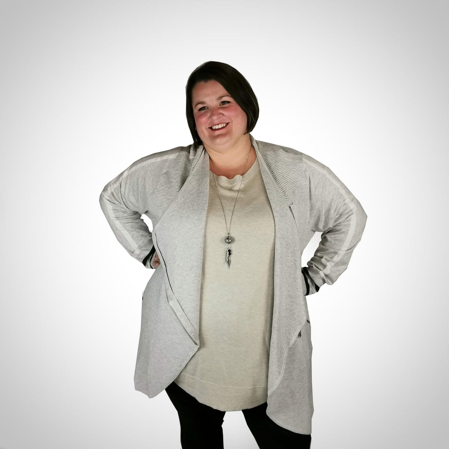 Asymmetrical gray knit jacket