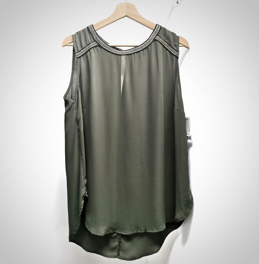 Khaki green tank top with gold collar